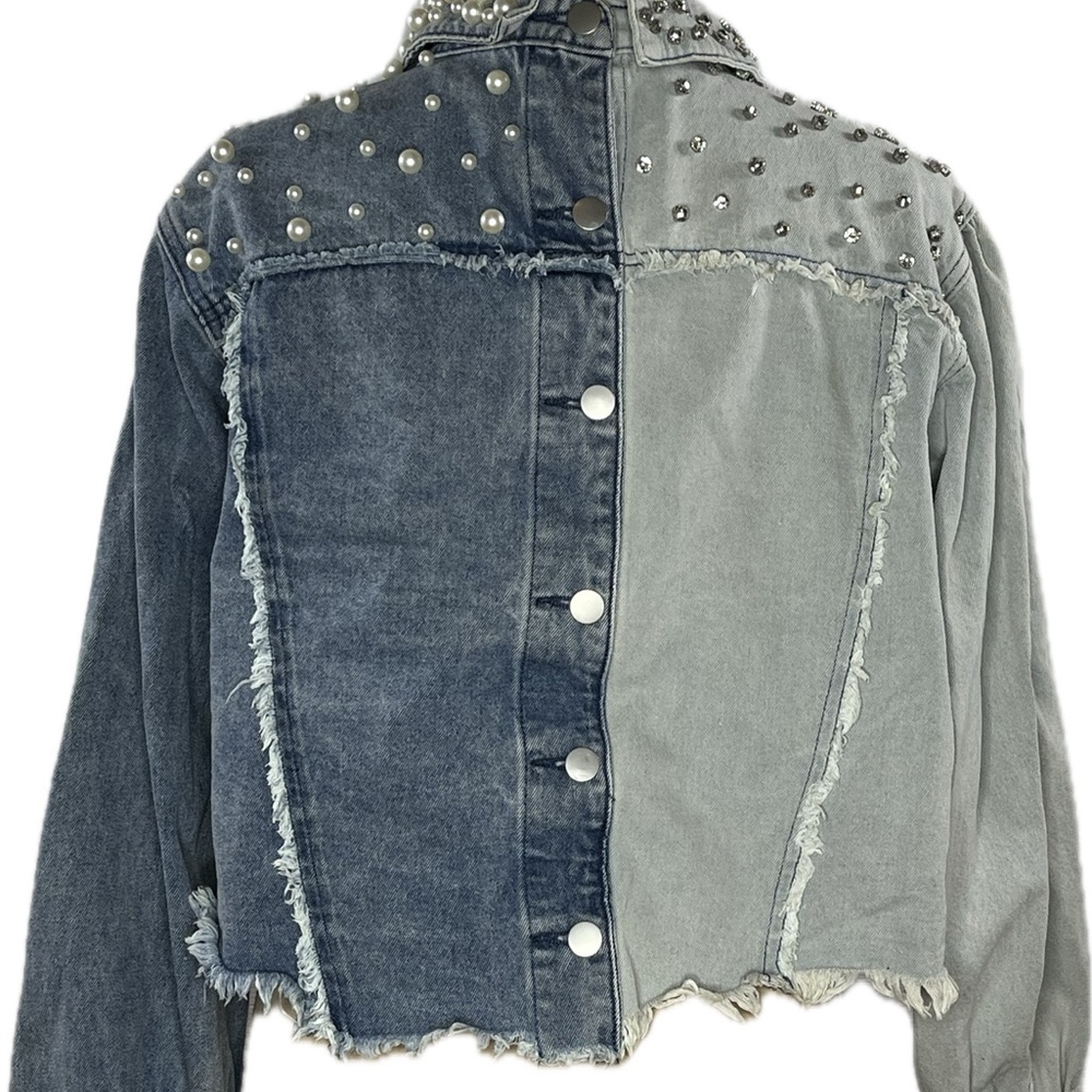 POL Light and Dark Blue Studded Denim Jacket M - Picture 4 of 17